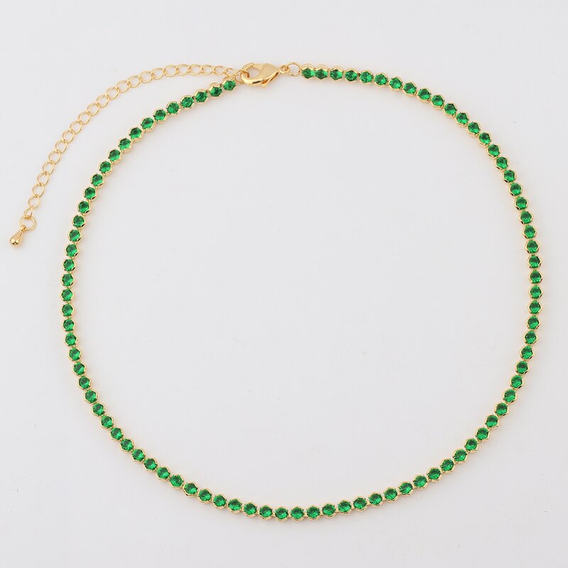 Gold Color 1 Row Shiny Colorful Neon Rainbow Iced Out Zircon Charm Thin CZ Tennis Chain 33+7CM Women Choker Necklace