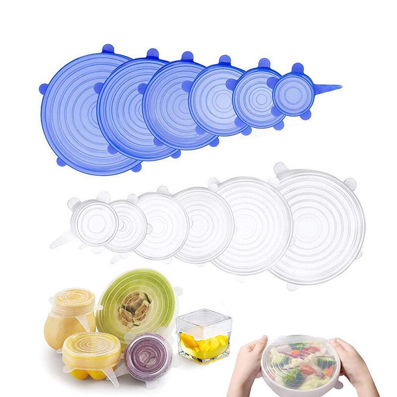 6 pièces Silicone extensible Silicone couvercles universel Silicone emballage alimentaire bol Pot couvercle Silicone couvercle Pan cuisine accessoires de cuisine
