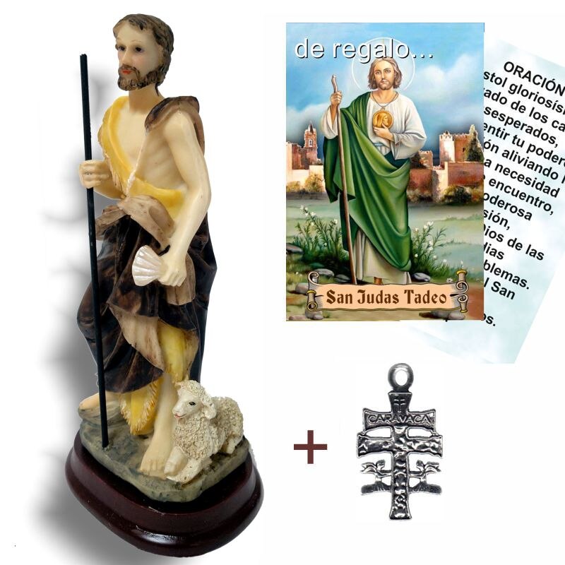 Figura San Juan Bautista 16 cms. De una Cruz de Caravaca y 4 estampas