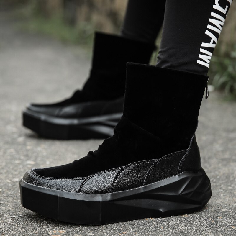 Hoge Top Platform Laarzen Mannen Rits Casual Schoenen Zwart Warme Slip Op Snowboots Mannen Comfortabele Winter Mannen Suède laarzen Botines