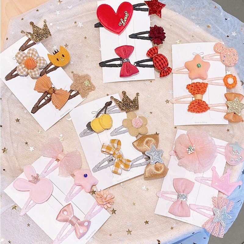 5 Teile/satz freundlicher Baby Nette Blume Bogen Stern Haar Clips Mädchen Karikatur Haarnadeln Barrettes Ornament freundlicher Haar Zubehör