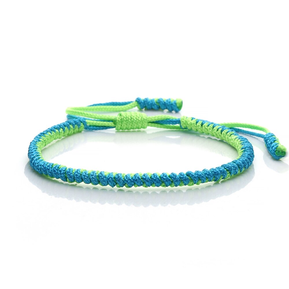 Original Multi couleur Bracelet tibétain bouddhiste chanceux à la main noeuds corde réglable Bracelets porte-bonheur & Bracelet pour femmes hommes bijoux: blue-light green