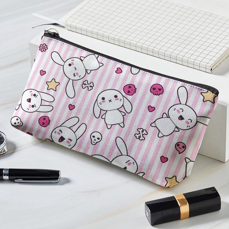 Tragbare frauen Lustige Karikatur 3D Schädel Kaninchen drucken Kosmetik Tasche Weibliche Nette machen-hoch Lagerung Beutel Organizer Schönheit Fällen