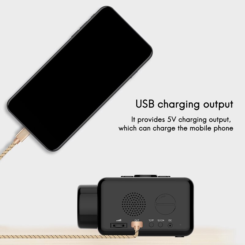 Digital Alarm Clock for Bedroom, Projector Clock,USB Charger, Adjustable Ringer,12/24H,Loud Dual Alarms