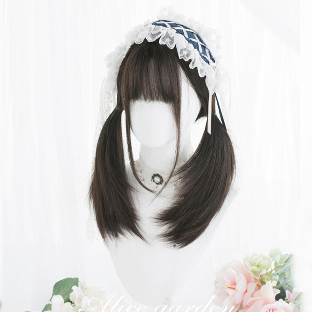 Cosplaymix 51cm lolita japan schattig medium steil haar zwart bruin ombre pony dame feest synthetische cosplay pruik + pet: Zwartbruin