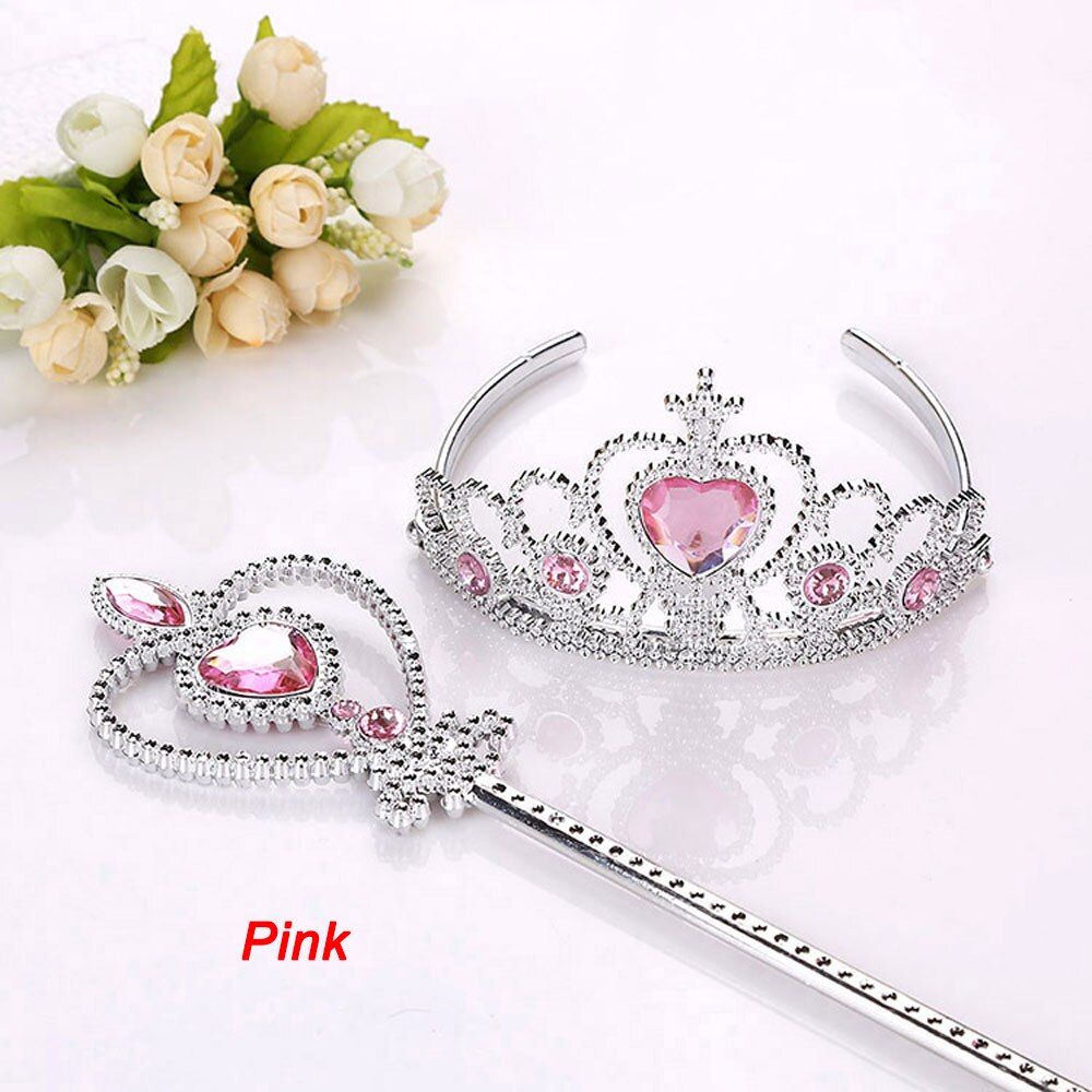 2Pcs/Set Princess Tiara Accessories Children Jewelry Crowns Magic Wands Girl Christmas Hair Styling Cosplay Accessories: pink