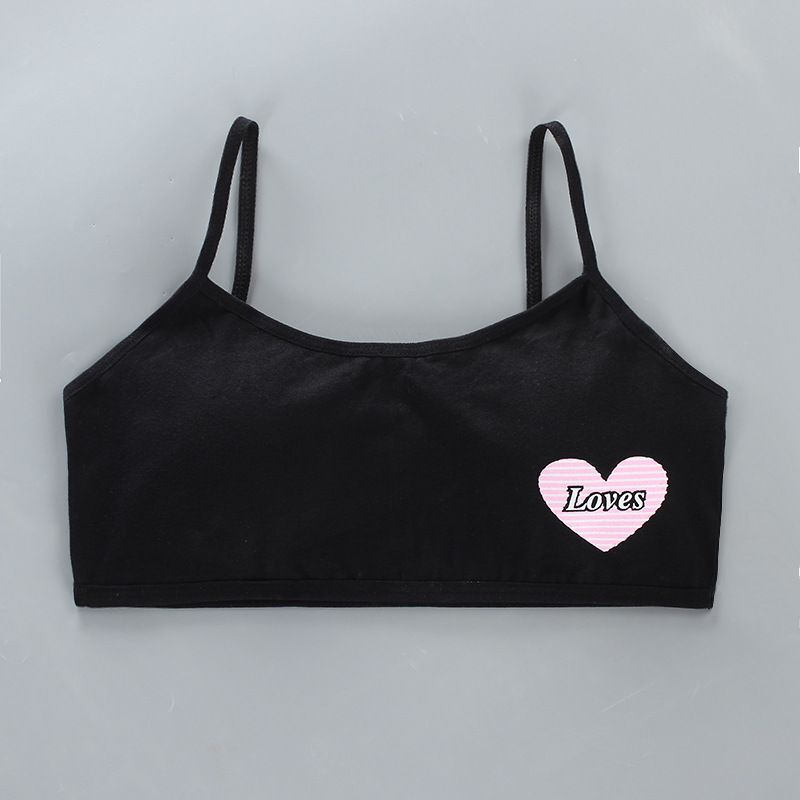 Girls Cotton Topic Young Underwear Teenage Training Bra Natural Sling Vest Classic Loves for 8-14 Years: Black