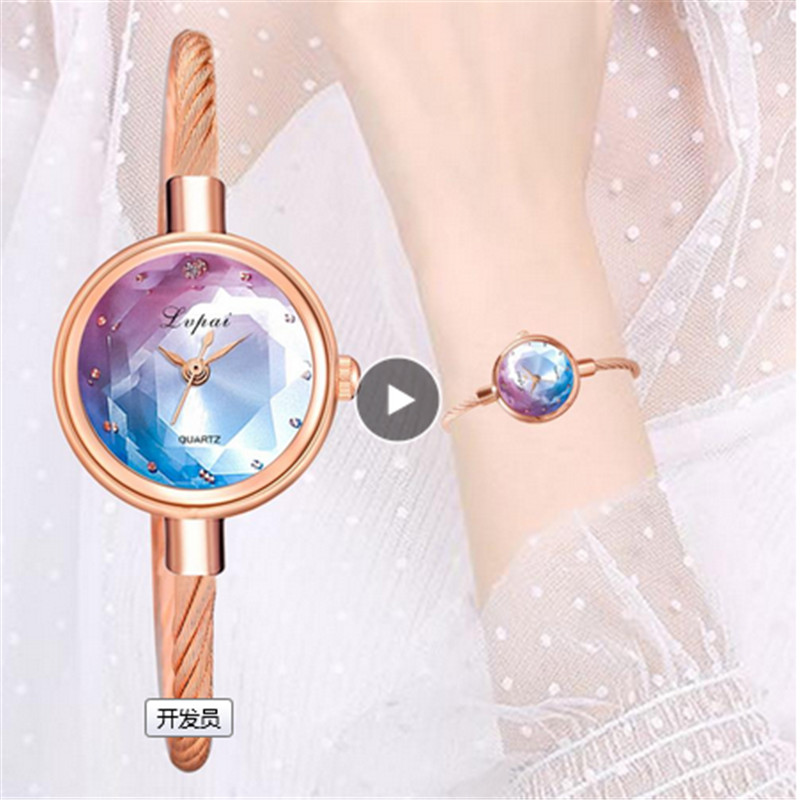 Lvpai Brand Ladies Watch Small Watch Rose Gold Bangle Bracelet Geometric Glass Surface Women Watches Dress Clock Relogio *A