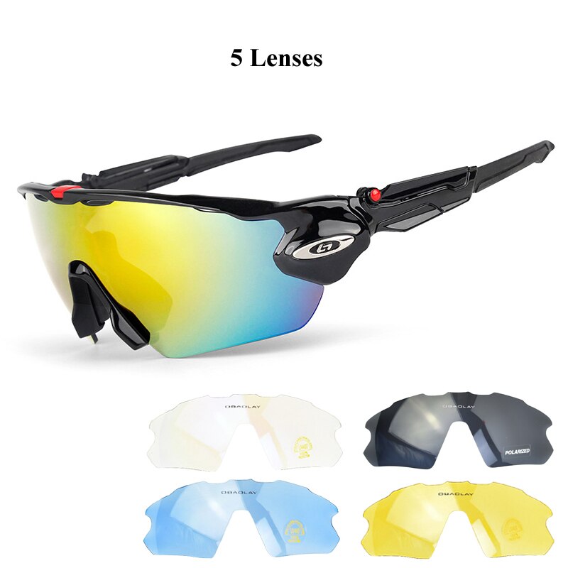 Hombre gafas de ciclismo polarizadas gafas de sol de ciclismo gafas de bicicleta MTB gafas deportivas de bicicleta con marco de miopía: Black 5 Lenses