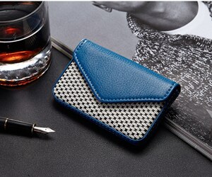 Porte-carte en cuir PU porte-carte d'affaires pour femme banque et crédit porte-carte Rfid portefeuille Auto Documents porte-cartes: Blue