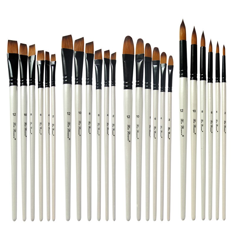 Pincel de pelo de nailon con mango de madera para pintura de acuarela, Pluma de tubo de aluminio, suministros de pinceles de arte, 6 uds.