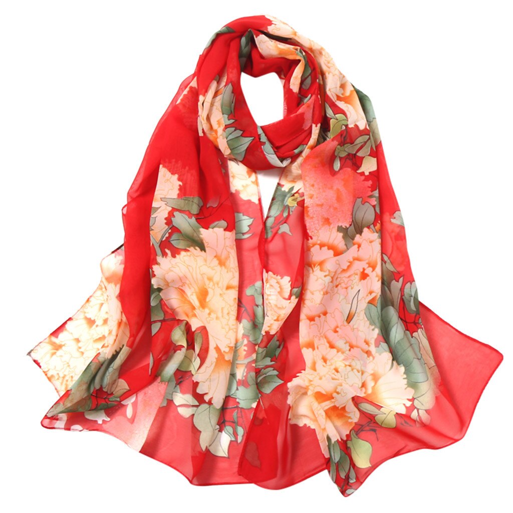 Women Silk Scarf Flower Printing Scarves Long Soft Wrap Simulation Silk Shawl Ladies Beach Scarf Shawl Bandana