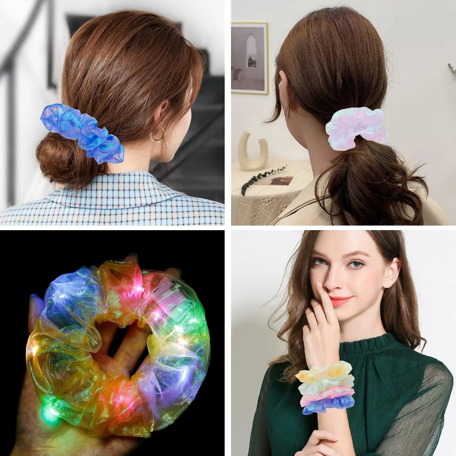 10Pcs LED Light Hair Scrunchies Light Up Scrunchies Elastic Glow Hairbands Hair Scrunchies Glow Mermaid Party favors Supplies