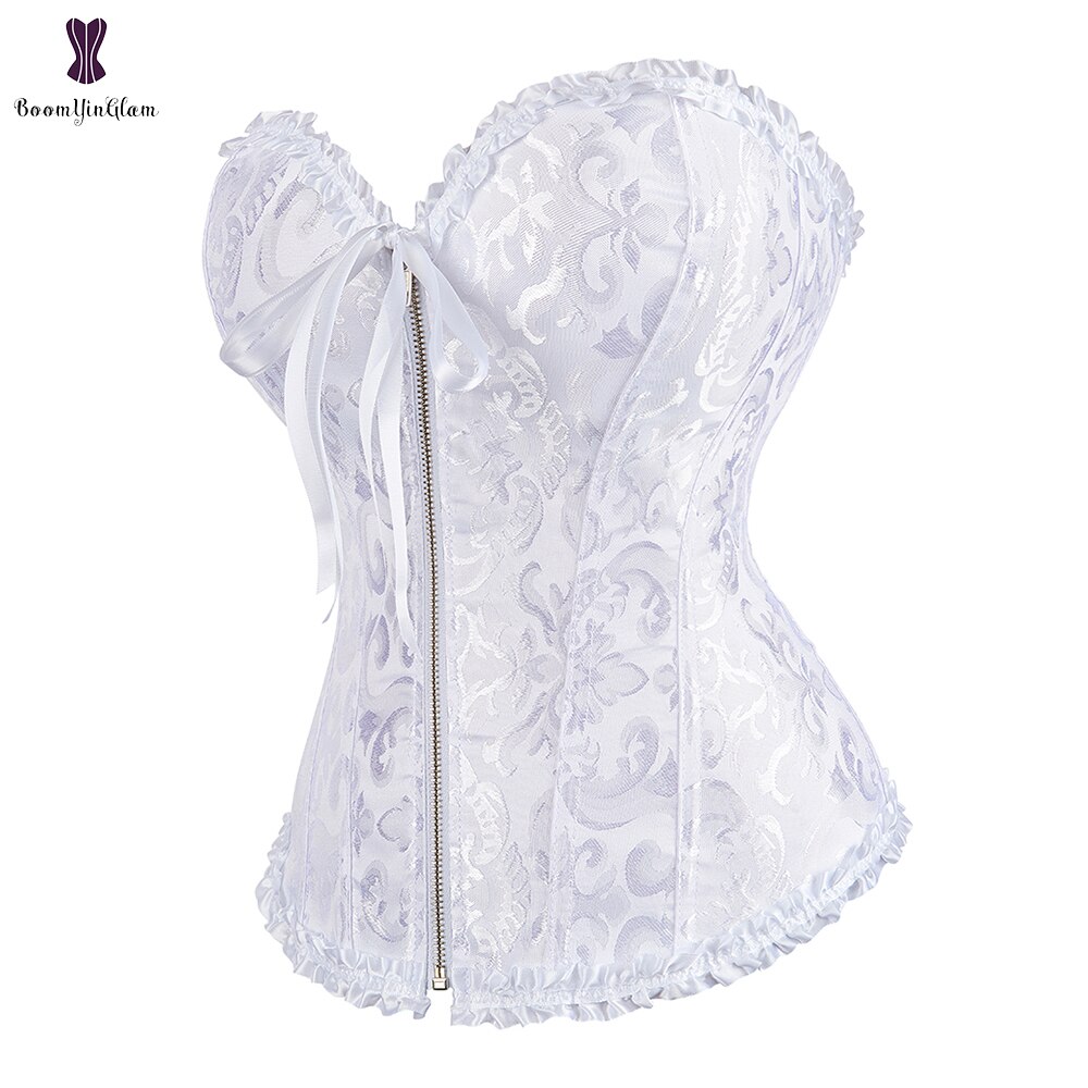 Dragkedja snörning korsett överbyst korsetter fiskbenad bustier jacquard blommig korset gotisk dam korse plus size 6xl svart korselett