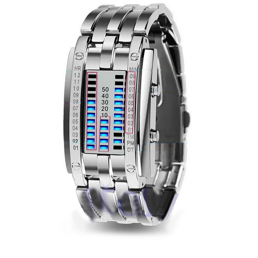Populaire Luxe Mannen Vrouwen Creatieve Rvs Led Datum Armband Binaire Horloge: Woman White