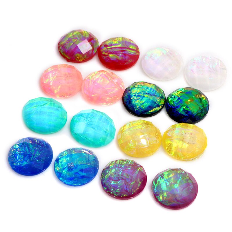 40pcs 12mm Mix Colors Tangent plane Built-in metal foil Flat back Resin Cabochons Cameo