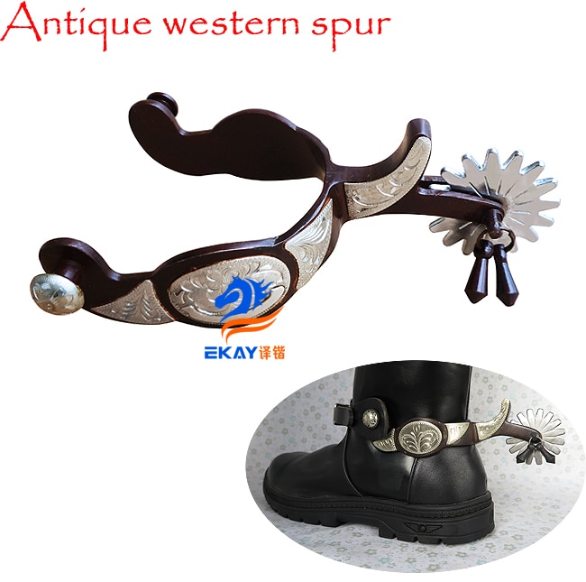 antieke westerse spur, Met GS handgegraveerd versieringen, Spoorraadje met jingle bobs. cowboy spur (SSP5112)