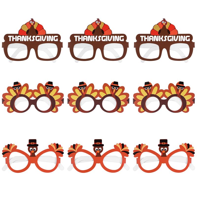 9 pièces drôle dinde décoration lunettes Thanksgiving dessin animé lunettes de soleil pour Thanksgiving Costume fête couleur assortie