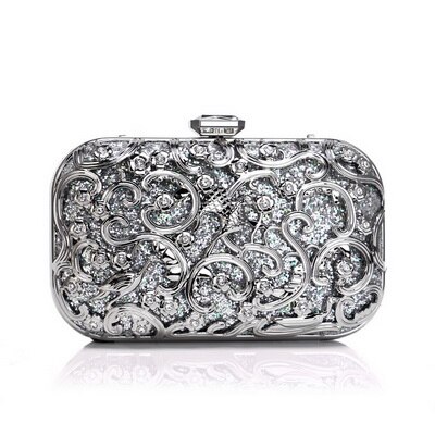 SEKUSA Hollow Out Style Women Evening Bags Sequined Wedding Party Clutches Small Chain Shoulder Lady Handbags Purse: YM1542silver