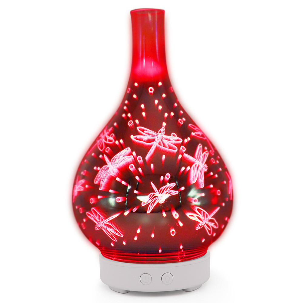 Essential Oil Diffuser 3D Glass Aromatherapy Ultrasonic Humidifier - 7 Color Changing LEDs, Waterless Auto-Off,BPA Free for Home: Dragonfly Picture