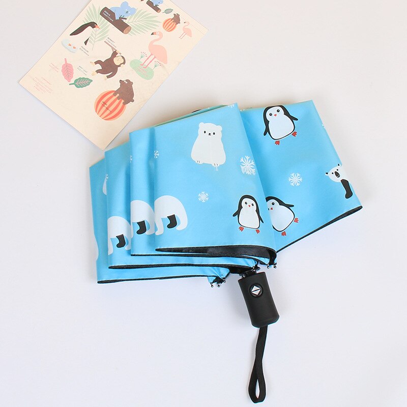 Paraguas automático para mujer, sombrilla plegable resistente a la lluvia, al viento y a los rayos UV con revestimiento negro, novedad: blue