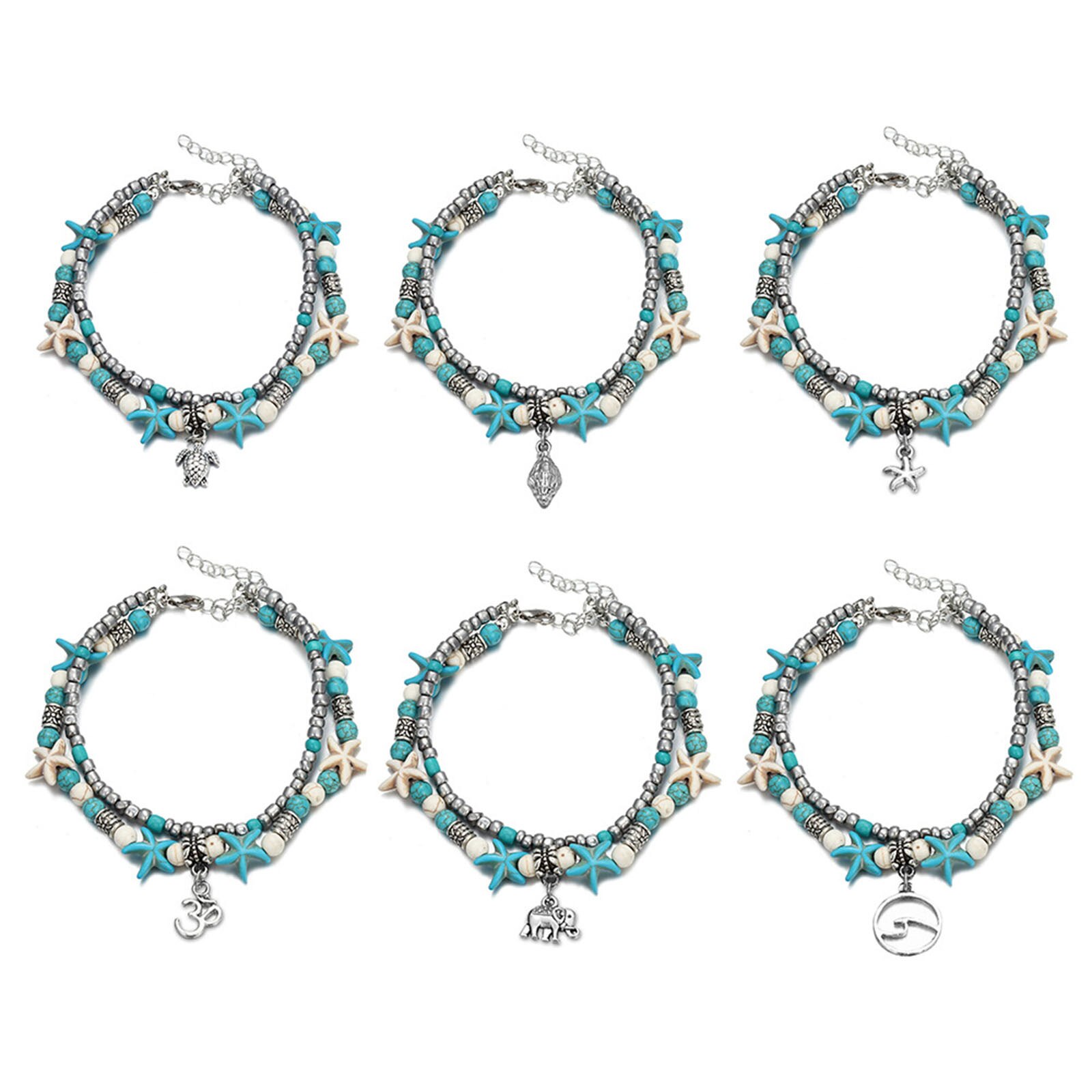 Bohemian Zilver Kleur Rijst Kralen Blauwe Zeester Enkelbanden Voor Vrouwen Strand Enkelbandje Been Armband Foot Chain Boho Sieraden Sandalen