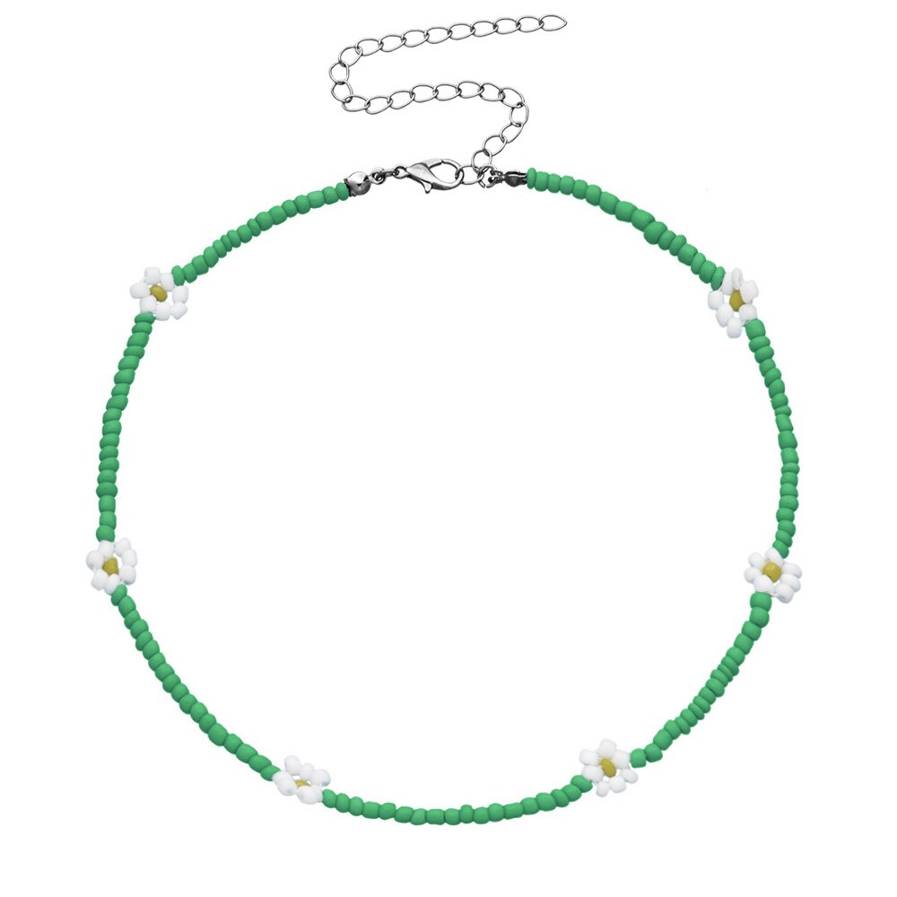 Nowa wiosna kolorowe małe koraliki naszyjnik dla kobiet moda Handmade Daisy z kwiatami i koralikami Chokers naszyjniki biżuteria Boho: green