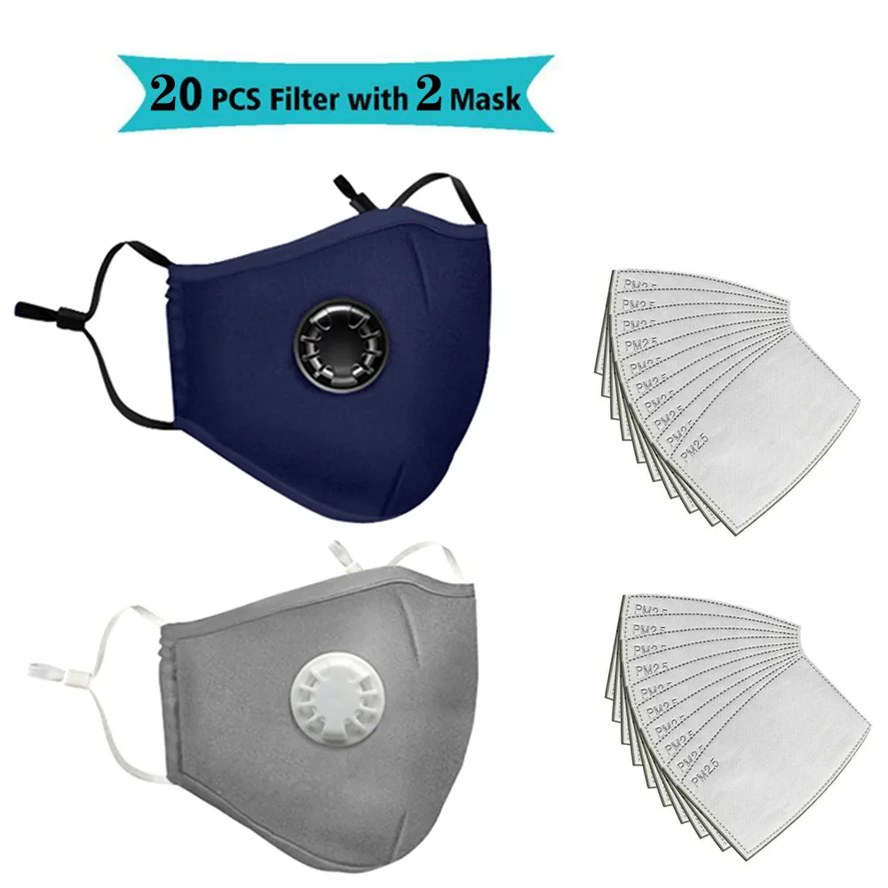 Herbruikbare wasbare gezichtsmaskers met 10 vervangbare pm2.5-filter Mondstof Winddicht katoenen ventielmasker met brilmasker: YELLOW