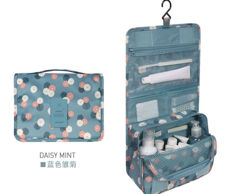 Travel Cosmetic Handbag Women Makeup Bag Toiletries Organizer Waterproof Storag Hanging Bathroom Wash Bags: Daisy blue