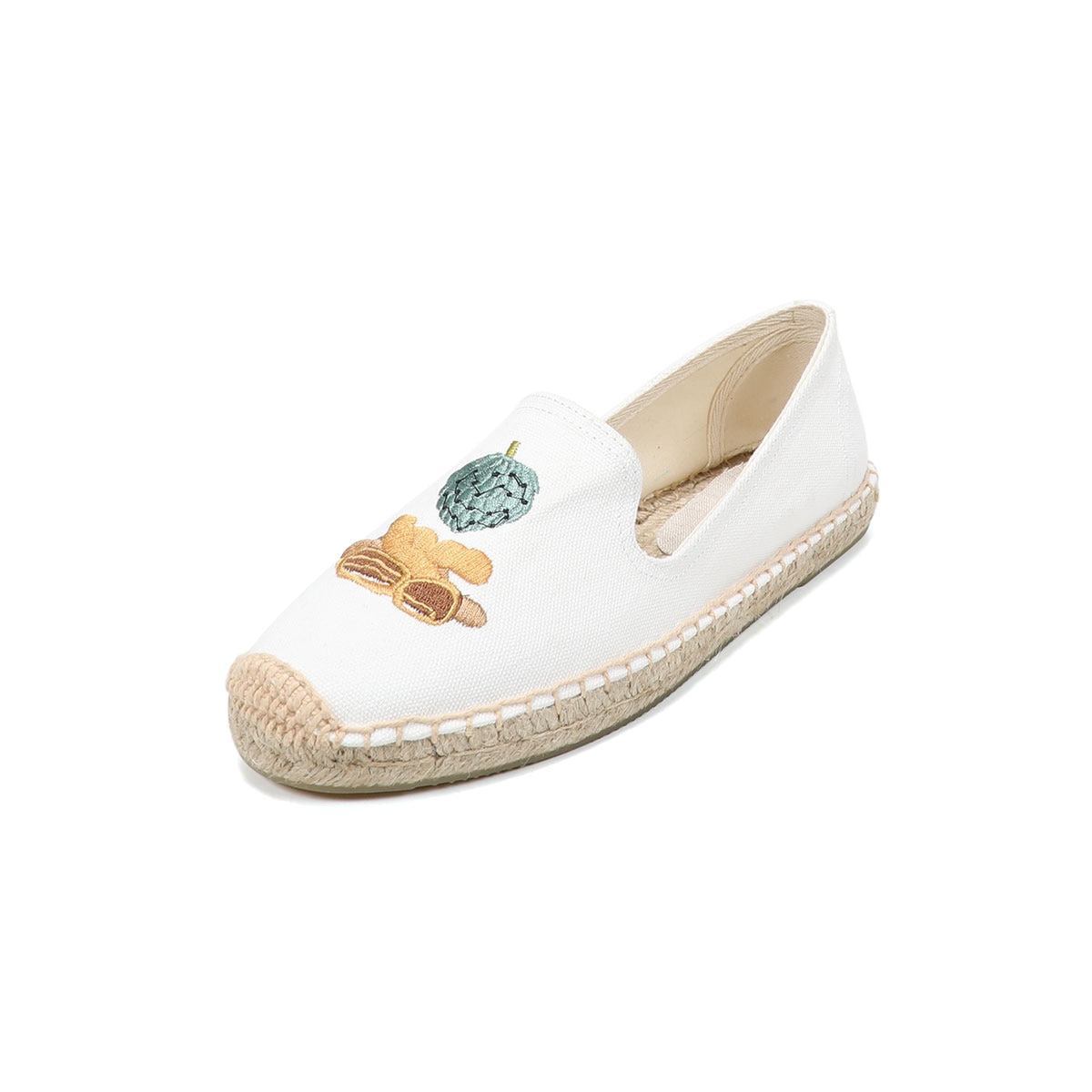 Zomer Mode Dames Alle-Match Casual Witte Schoenen Fruit Patroon Geborduurde Slip-On Canvas Schoenen Zapatos Mujer Espadrilles