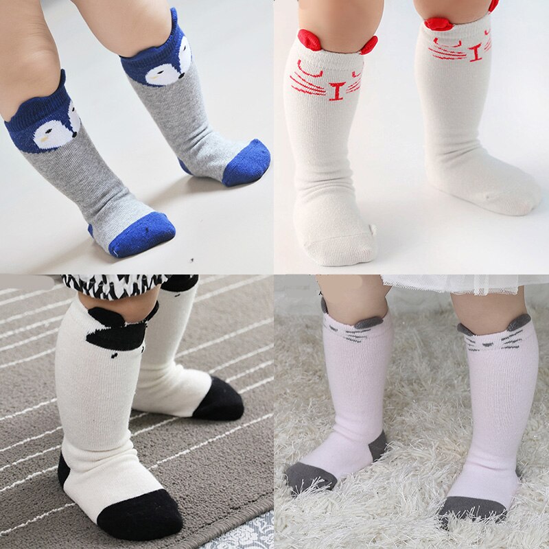 Calcetines para bebé con estampado de zorro y gato , nuevos calcetines largos hasta la rodilla de dibujos animados para bebé, calcetines de para niños y niñas Socks0-4