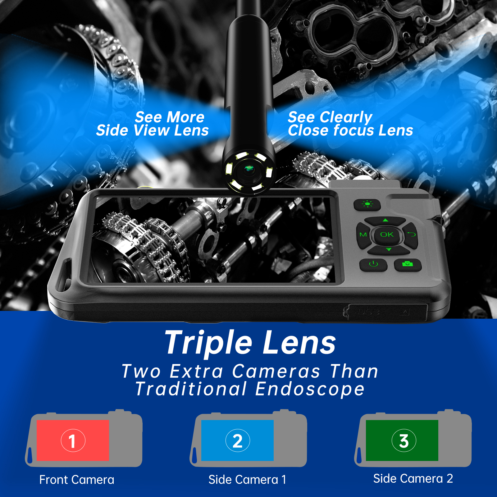 VISHRT Alleen endoscoopcamerakabel Enkele dubbele drievoudige lens 8 mm/5,5 mm/3,9 mm Alleen stijve kabel Camerakabel zonder schermmonitor