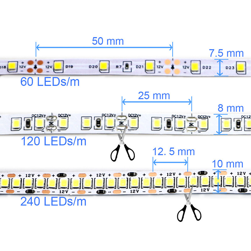 12v led-remsa smd 2835 1m 2m 3m 4m 5m led-remsa tejplampa 120 led /m 240 led/m varmvit flexibel remsa band heminredningslampa