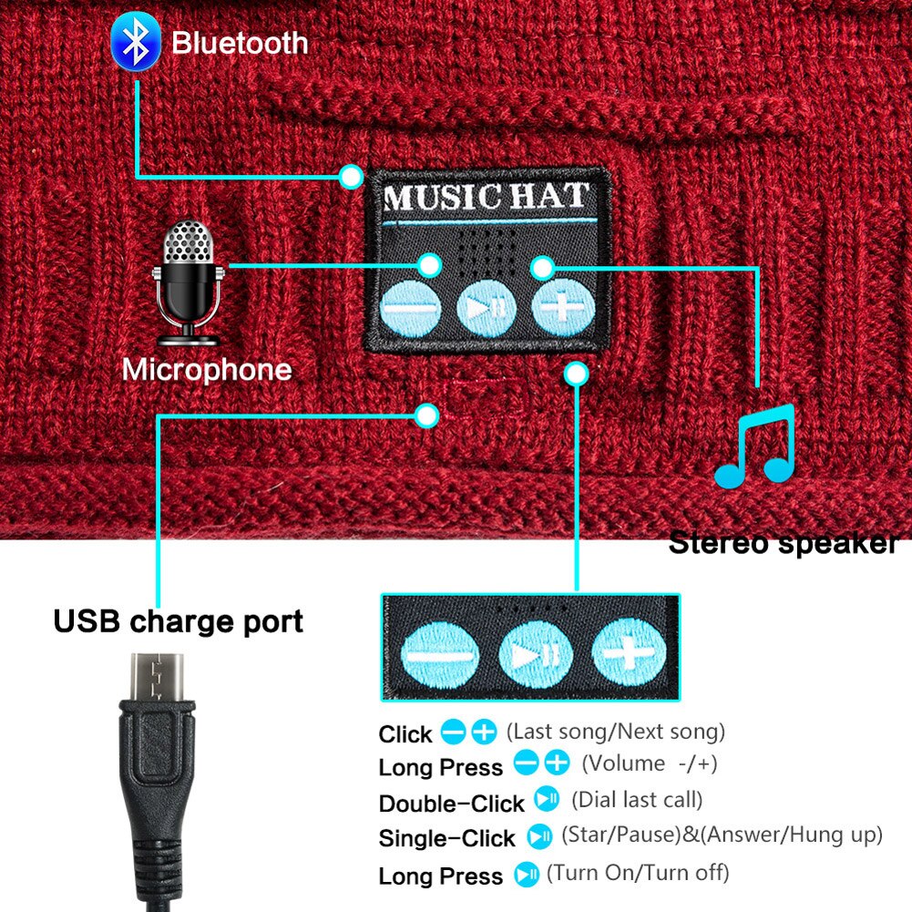 Bluetooth musik strik beanie hat trådløs smart varm cap headset højttaler med mikrofon  fk88