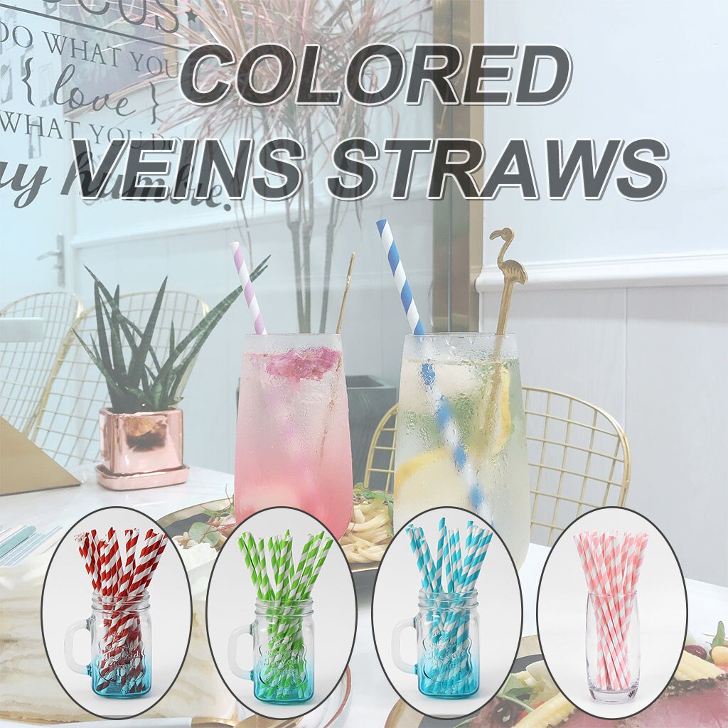 100pcs Disposable Straw Custom Juice Straws Kraft Paper Eco-friendly Wedding Party Supply Striped Paper Drinking Straws