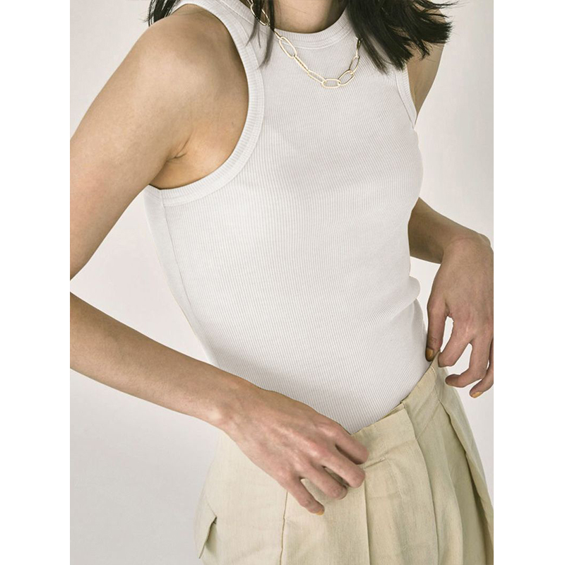 Dame blød viskose strikket ærmeløs tanktop sommer ensfarvet slim fit bodycon streetwear camisole til alle kampe: Xl / Beige