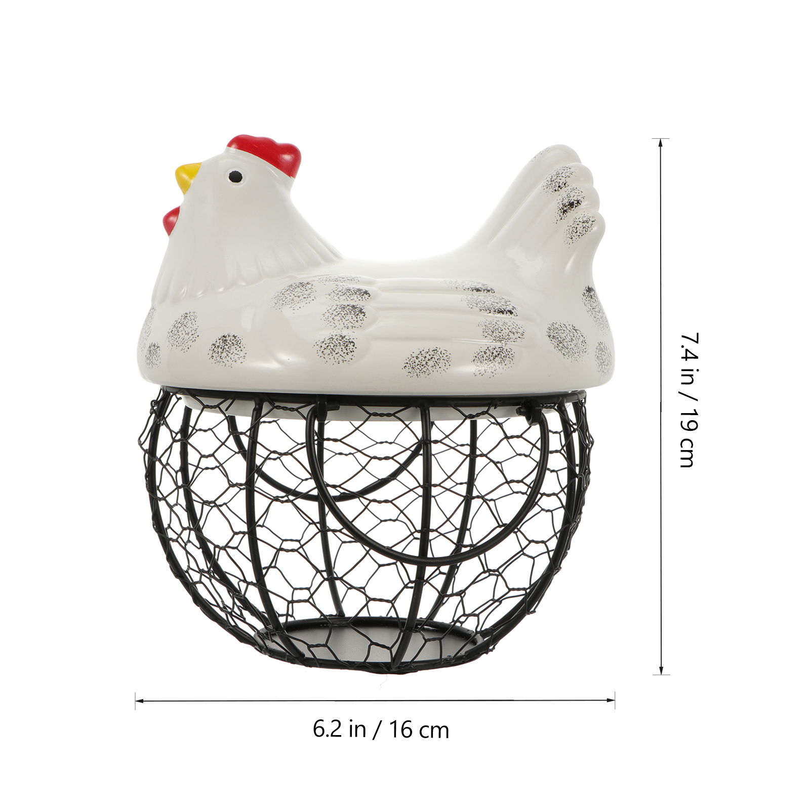 Chicken Shape Ceramic Chicken Shaped Lid with Round Wire Basket Base and Handles Egg Holder Home Storage Basket Holder