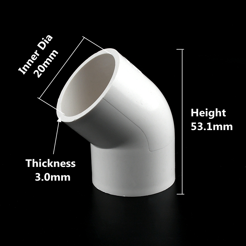 1pc I.D 20~63mm PVC Pipe 45° Equal Elbow Connector Water Supply Pipe Fittings Fish Tank Accessories Irrigation Aquarium Adapte: 20mm inner diameter