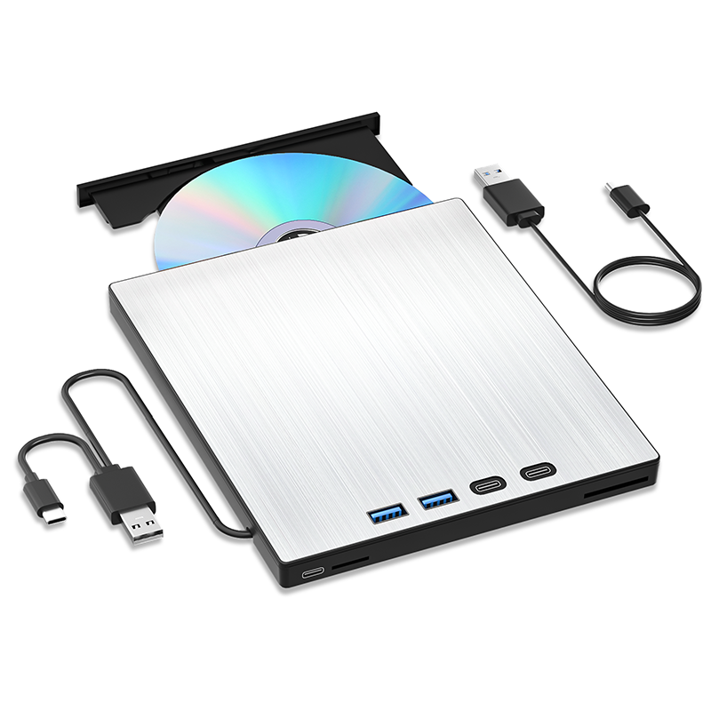 7-in-1 External CD/DVD Drive USB3.0 Type-C Portable CD DVD RW Player Reader Burner for Laptop PC Windows with SD TF Card Slots: Default Title