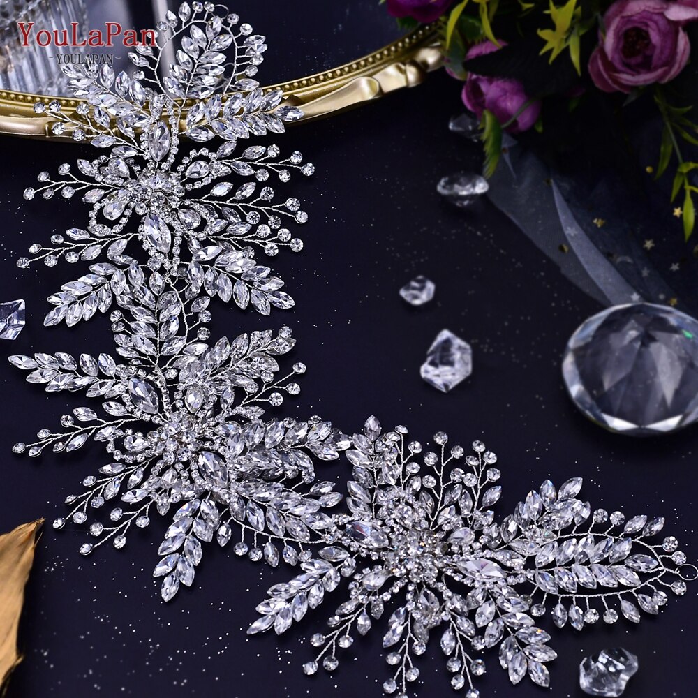 YouLaPan HP304 Luxuriöse Strass Stirnband Silber Hochzeit Kopfschmuck Bling Braut Diademe und Kronen Kristall Braut Headwear: HP409-Silber-