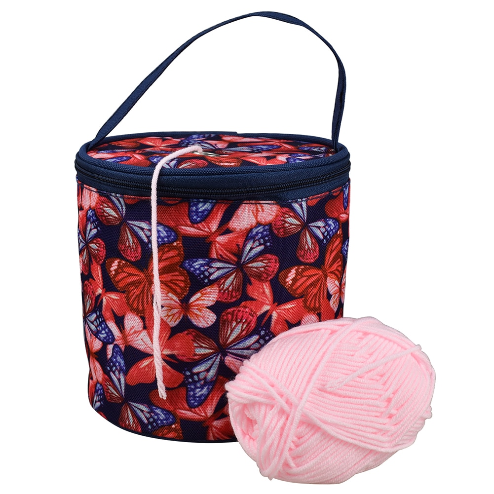 Knitting Bag Crochet Tote Practical Zipper Closure DIY Craft With Handle Yarn Storage Weaving Cylinder Portable Home Hanging