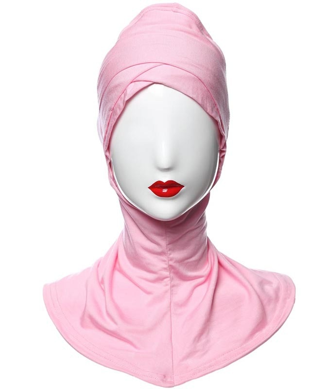 1 fuld cover indre kors hijab kasketter muslimsk turban hat kvinder islamisk undertørklæde hætte solid modal hals hoved under hijab cagoule: Lyserød