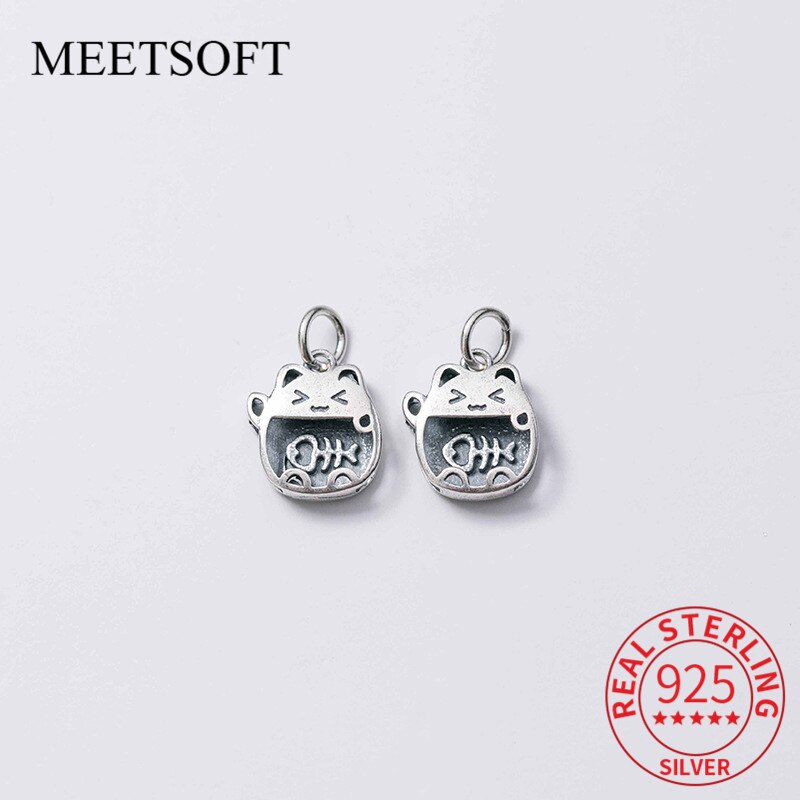 MEETSOFT Romantico Sterling Silver Cute Cat Pendenti E Ciondoli Gioielli Speciale di FAI DA TE Fatti A Mano Decorazione Collana Accessori Braccialetto