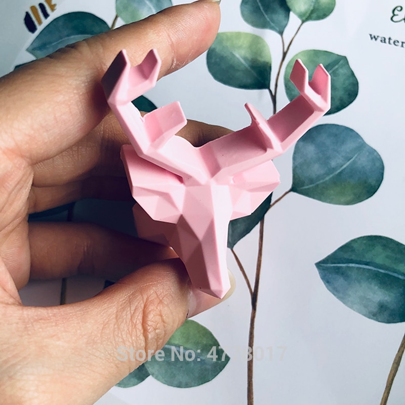 Geometric deer head concrete mold diy lucky Elk Soap polymer Clay silicone forms Molds for gypsum Aroma plaster Car craft