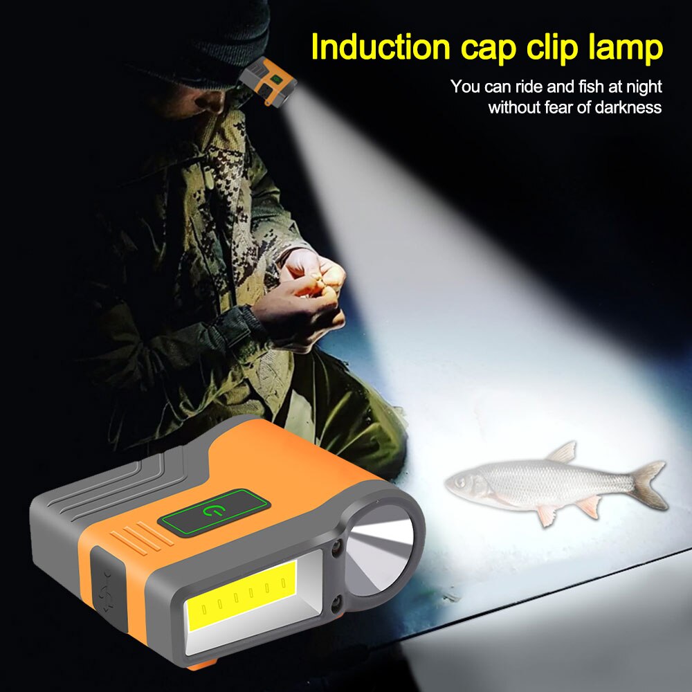 Induction Cap Clip Light USB Charging Cap Clip Flashlight 2200mAh COB Flood Light Head Light Waterproof Fishing Camping Light