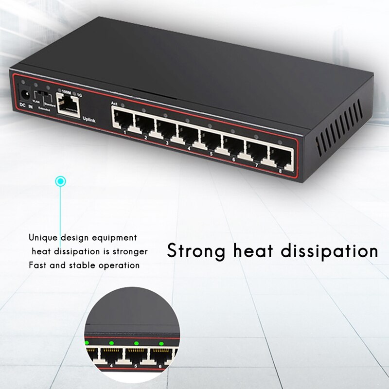 Interruptor de 9 puertos Gigabit, conmutador Ethernet de red, 100/1000Mbps, enchufe de la UE