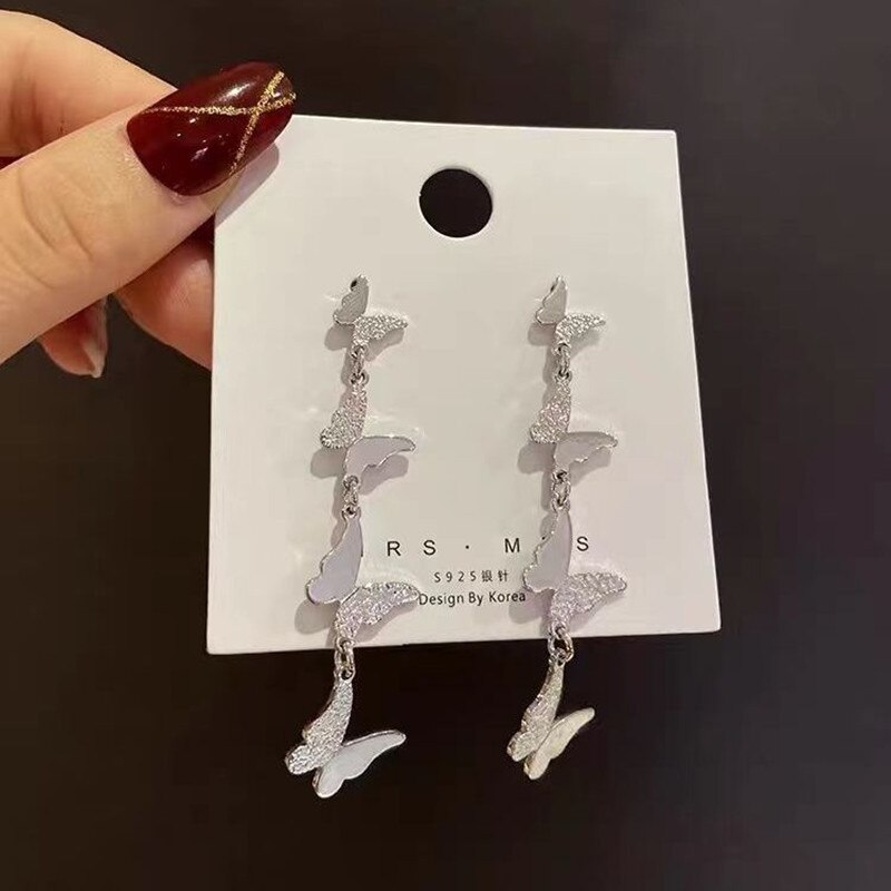 Metalen Vlinder Kwastje Oorbellen Multi-Lagen Vrouwen Dangle Oorbellen Goud Kleur Lange Opknoping Oorbellen Boucle D&#39; Oreille Femme: ES3921