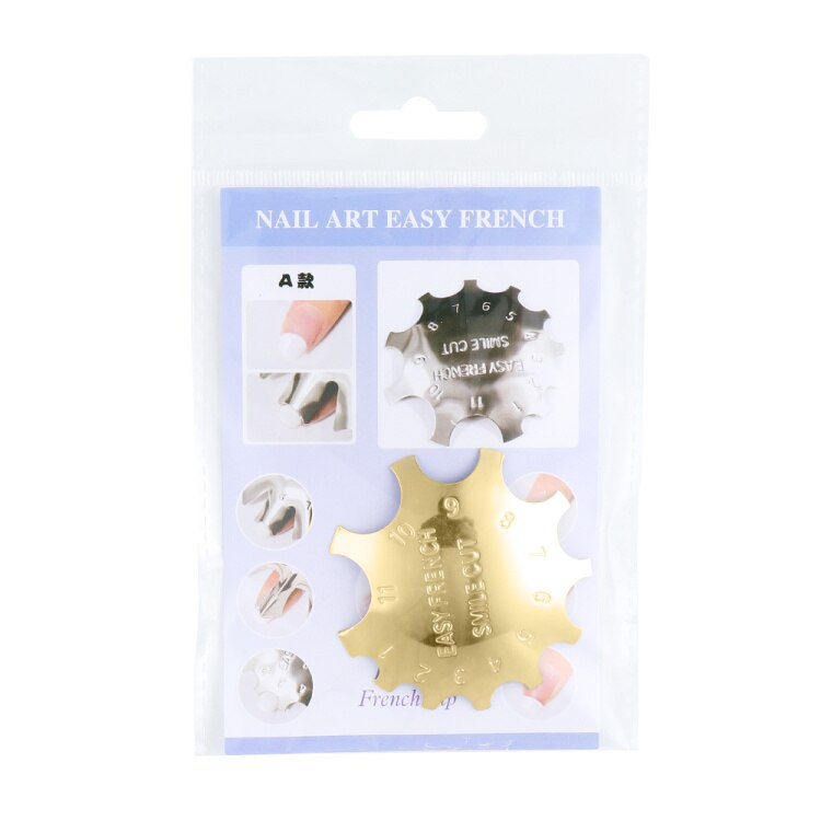 Pochoir pour faux-ongles français, modèle de d'ongles français, ombre ovale en V, coupe-bordure, outil d'art des ongles multi-tailles NF1834, 1 pièces: A Gold