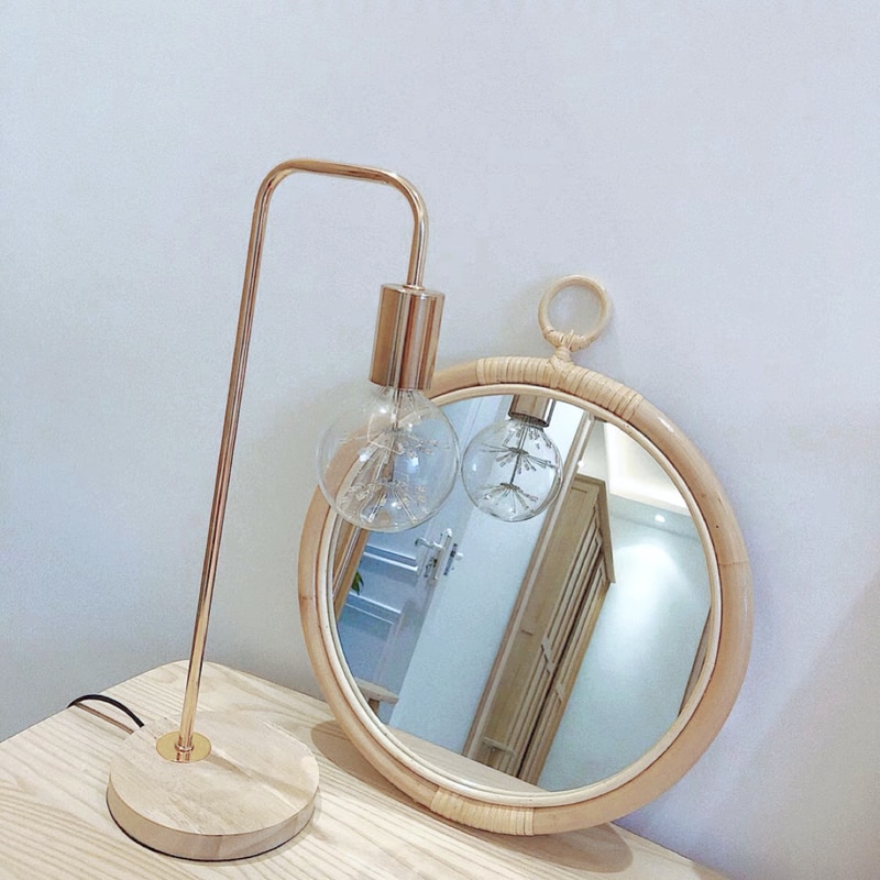 Rotting væg spejl dekoration maison nordisk koreansk japan stil vintage håndlavet hjem hængende indretning runde make up spejle 35cm