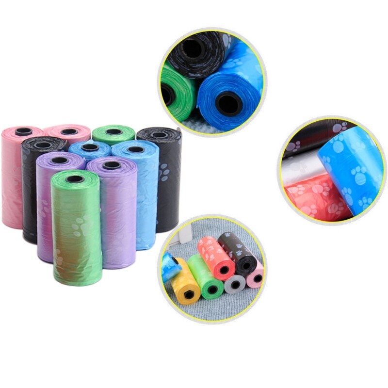 10 rolls=150pcs Degradable Pet Dog Waste Poop Bag With Paw Printing Doggy Bag Shit picking bags